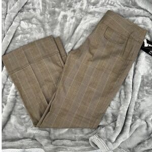 Tracy Evans Limited Brown Glen Plaid Wide Leg Faux Cuffed Trouser Pants Size 13